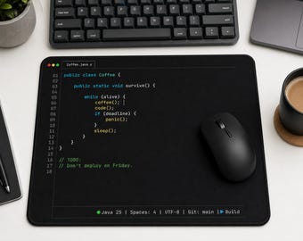 Java-utvecklare musmatta, kaffekod skrivbordsmatta, programmerare gåva, mjukvaruingenjör tillbehör