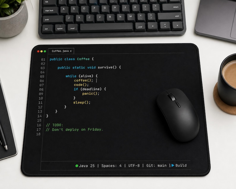 Java Developer Mouse Pad, Coffee Code Desk Mat, Programmer Gift, Coding Humor Mouse Pad, Software Engineer Desk Accessory image 1