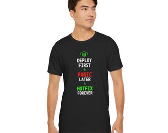 DevOps T-Shirt, Deploy Panic Hotfix Programmer Humor Tee
