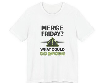 T-shirt med "Vad kan gå fel"-motiv, programmerare, kodning, meme