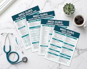 Guias de consulta rápida para enfermagem médico-cirúrgica | Pós-operatório, cuidados com feridas, medicamentos (5 PDFs para impressão)