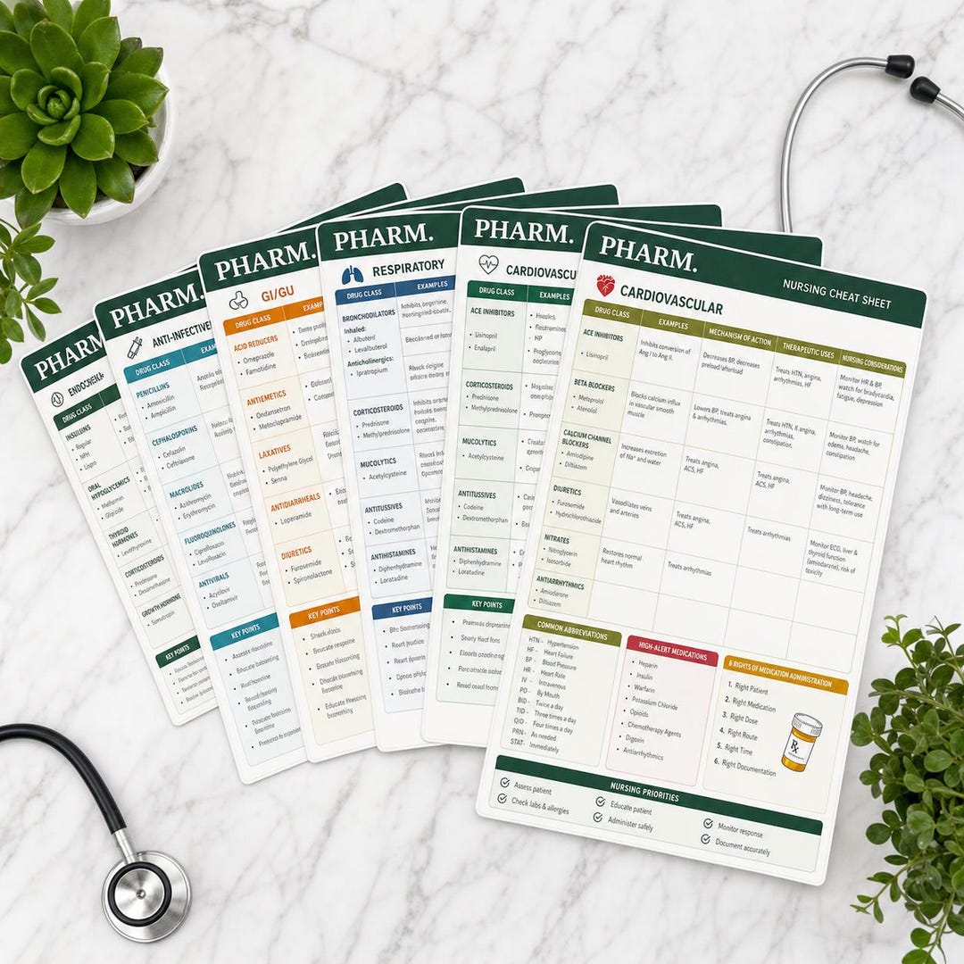 Nursing Pharmacology Cheat Sheet Bundle | 11-page NCLEX Study Guide PDF ...