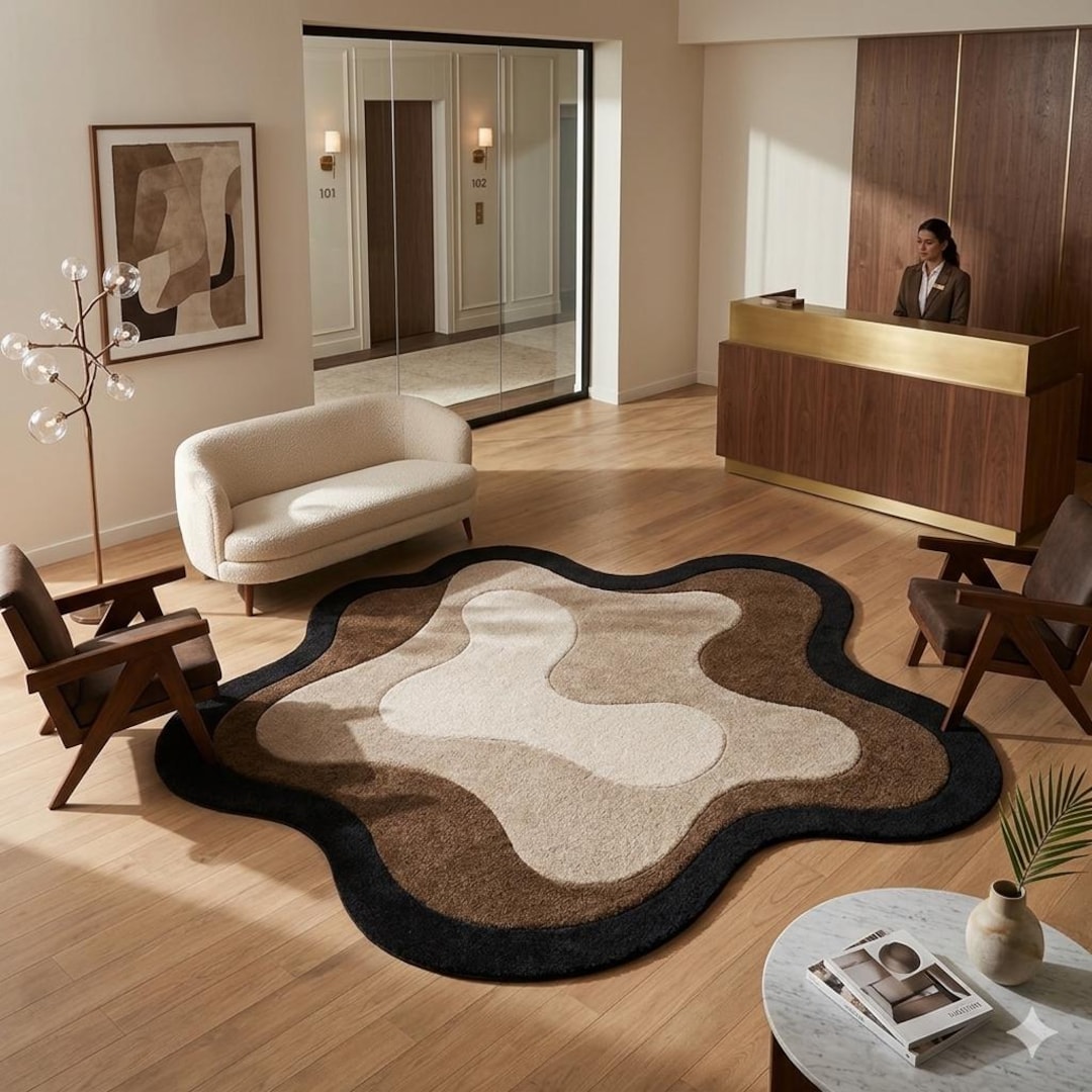 Hand-tufted Wavy Abstract Area Rug – Organic Neutral Brown Carpet - Etsy