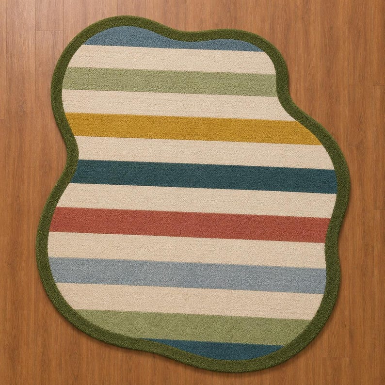 Hand Tufted Wool Rug, Organic Shape, Striped Modern Scandinavian Carpet ...