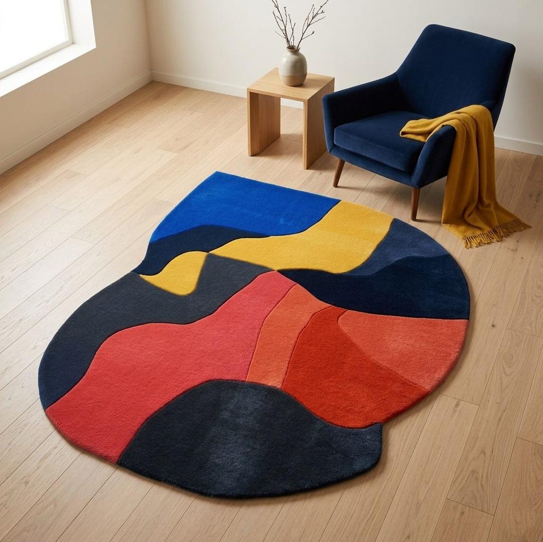 Abstract Hand Tufted Rug, Organic Shape Cut Pile Wool Carpet, Modern ...
