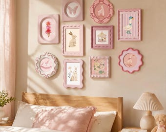 Juego de marcos de fotos rosas para guardería, linda decoración de pared para habitación de niñas, marcos de galería infantiles originales para habitación de bebé, 4x4, 4x6, 5x7. Regalo para baby shower.