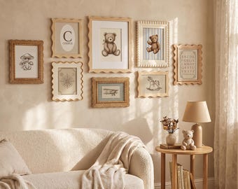 Marcos de fotos de madera surtidos para guardería, marco ondulado con cuentas para exhibir fotos de bebé, decoración de pared vintage unisex para guardería, individual/conjunto