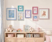 Whimsical Pastel Nursery Frame, Wavy Wooden Photo Frames, Multi Shape Gallery Wall Set Decor for Baby Toddler Room, Tabletop & Wall Display