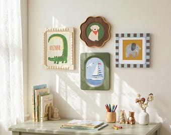 Juego de marcos de fotos de formas variadas para guardería, marco ondulado con cuentas para la decoración de la pared de la habitación de un niño pequeño, 4x4, 4x6, 5x7, regalo unisex para baby shower
