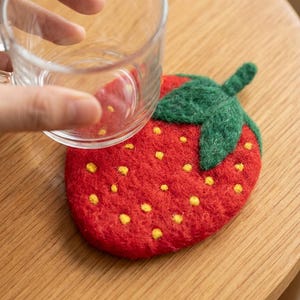 Strawberry Coaster Needle Felting Kit for Beginners | Wool Roving+Step Guide, DIY Craft, Stress Relief Hobby, Gift for Crafters, Present