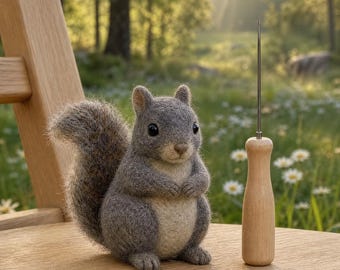 Needle Felting Pattern PDF Grey Squirrel 6‑7.5cm Beginner Woodland Tutorial