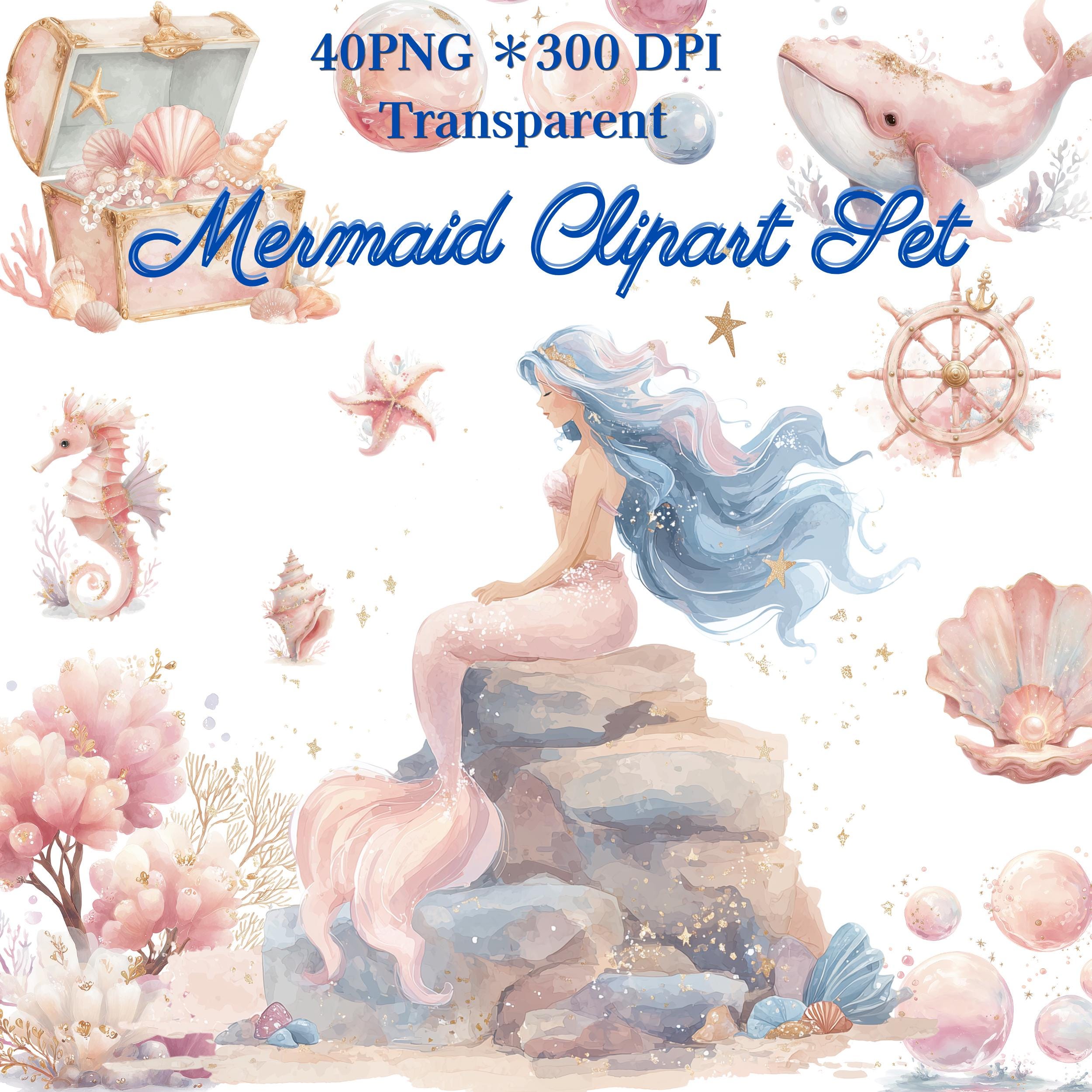 Watercolor Mermaid Clipart Set Mermaid PNG, Ocean Fantasy Illustration ...
