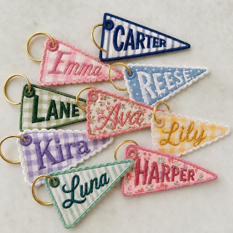 personalized embroidered pennant bag charms