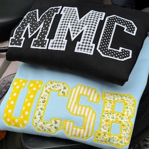 Custom Patchwork Letter Sweatshirt, Gingham Applique Crewneck, Personalized Acronym Pullover, Preppy Student Gift