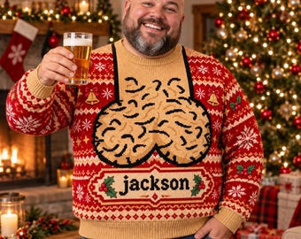 Pull de Noël moche personnalisé, pull avec barbe humoristique et nom personnalisé, pull de Noël pour homme, cadeau de Noël personnalisé pour lui, papa, mari