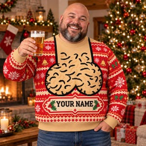 Personalisierter, hässlicher Weihnachtspullover, lustiger Pullover mit Bart und individuellem Namen, Herren-Weihnachtspullover, personalisiertes Weihnachtsgeschenk für ihn, Papa, Ehemann
