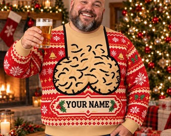 Personalized Ugly Christmas Sweater, Custom Name Funny Beard Sweater, Mens Xmas Sweater, Custom Christmas Gift for Him Dad Husband