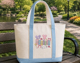 Disney Magical Bunny Gestickte Segeltuch-Einkaufstasche, personalisierte Park-Tasche, benutzerdefinierte Name Tasche, Disney Reise Carryall, Geschenk für sie