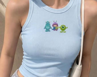 Monsters Inc Disney Embroidered Tank Top - Disney Pixar Boo Sulley Mike Tank Top, Cute Monster Friends, Pixar Monster Character Top