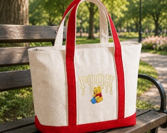 Winnie The Pooh Gestickte Einkaufstasche, Disney Pooh Canvas Tote, Personalisierte Park Tasche, Benutzerdefinierte Name Reisetasche, Pooh Bär Geschenk für Sie