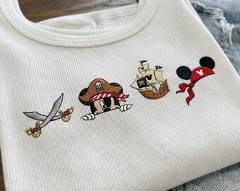 Pirat Micky Maus besticktes Tank Top - Disney Piraten Shirt Frauen, süßer Pirat besticktes Tank Top, süßes Pirat Mickey Tee