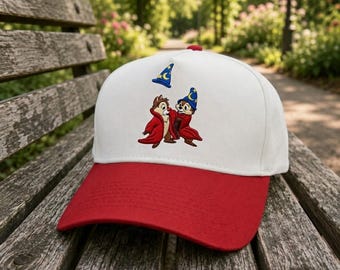 Chip und Dale Zauberer Bestickte Baseballkappe, Disney Fantasia Chipmunks Hut, Disney Parks Urlaubshut, Fantasy Charakter Kappe