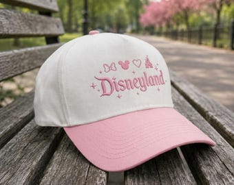 Disneyland Embroidered Cap, Disney Embroidered Hat Pink Castle Mickey Bow Vacation Outfit Gift, Vintage Retro Hat, Great Disneyland Gift