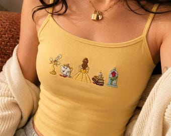 Beauty and the Beast Embroidered Tank Top - Belle Lumiere Chip Mrs Potts Shirt, Cute Disney Princess Summer Top, Fairy Tale Vacation Top