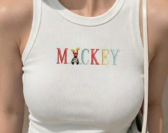 Disney Mickey besticktes Tank Top - Buntes MICKEY Text Top, Y2K Vintage Style Disney, Disney Fan Geschenk, Disney Urlaub Outfit