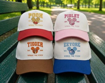 Winnie the Pooh Embroidered Baseball Cap - Friends Pooh Tigger Eeyore Piglet Hat, Vintage Retro Style Unisex Hat, Disney Inspired Gift