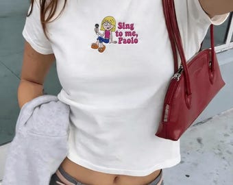 Lizzie Mcguire besticktes Baby T-Shirt - Y2K Cartoon Girl Shirt, 2000er Jahre Nostalgie Cartoon Girl Crop Top Geschenk, Disney Fans Geschenk, lässiges Sommertop