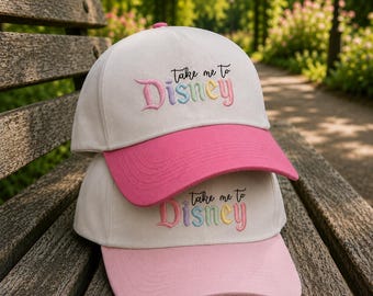 Disney Bestickter Hut - Bring mich zum Disney Cap, Disney Bestickter Hut Pink, Vintage Retro Hut, Magic Kingdom Geschenk für Sie