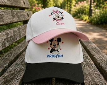 Personalisierte Mickey Minnie Name Hut, personalisierte Disney Charakter Baseballkappe, Disney passende Hüte für Paare, Familien Disney Reise