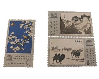 China 1980 UNESCO Chinese schilderijen postzegels set J60 8 moerasvogels landschap kamelen