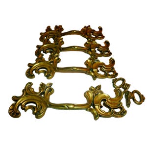 Vintage Set of 4 Ornate Brass Dresser Drawer Bail Pulls A155 Rococo Scroll 3in
