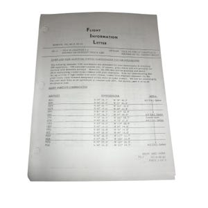 May include: A white paper document titled Flight Information Letter, dated December 19, 1969. The page contains a table listing Ramp Position Coordinates for various airports, including BAL, BOS, DEN, DTW, HNL, IAD, ITO, JFK, LAX, ORD, PHL, PIT, SAN, SEA, SFO, and SLC.