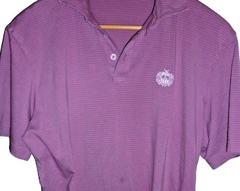 Camisa polo de manga corta a rayas moradas medianas con logo de escudo para hombre Peter Millar Perú