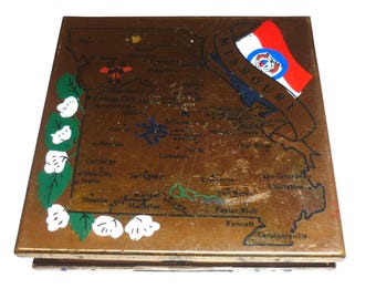 Vintage Elgin Amerikaanse staat Missouri kaart poeder compact goudkleurig gemaakt in de VS