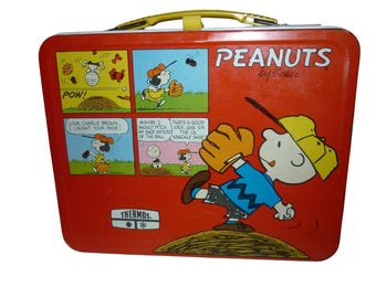 Vintage 1965 Peanuts Snoopy Charlie Brown Metal Lunch Box Only Red