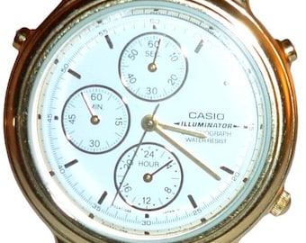 RARE Vintage Casio MQB-100 Chronograph Watch 1323 Japan Gold Tone Clean - FS