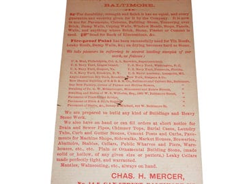 Werbekarte der Firma Antique Hoopes Artificial Stone Cement & Paint Co., Baltimore, MD