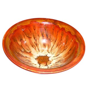 Dryden Original Signerad Konst Keramik Skål 1977 Lava Drip Glasyr Bärnstensbrun 101 9"