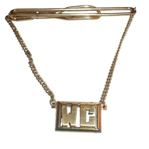 Vintage WC Logo Tie Chain Gold Tone Mid Century Mens Accessory Corporate Initial