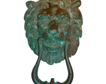 Vintage Massiver Messing Löwenkopf Türklopfer Groß 8 "Verdigris Grün Patina MCM