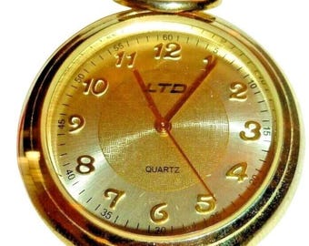 Reloj de bolsillo de cuarzo LTD, tono dorado, LTD021, movimiento japonés, M.Z. Berger, acero inoxidable.