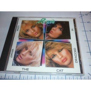 May include: A CD case featuring the album cover for Poison's "Look What the Cat Dragged In." The cover art is divided into four quadrants, each with a close-up of a band member. The band's name is in green script at the top.