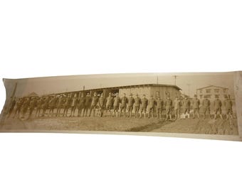 RARE WWI Yardlong Photo "Cuckoo Gang" Wolverine Garage 85th Div Camp Custer MI
