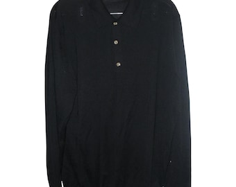 Polo de seda y cachemira negro Luca Faloni para hombre, talla XXL, fabricado en Italia, manga larga.