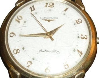 Reloj automático Longines para hombre, chapado en oro de 10 quilates, esfera blanca, correa vintage Spiedel
