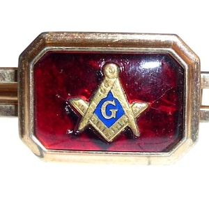 Vintage Hickok Masonic Tie Bar "Correct Quality" Red Enamel Square & Compasses